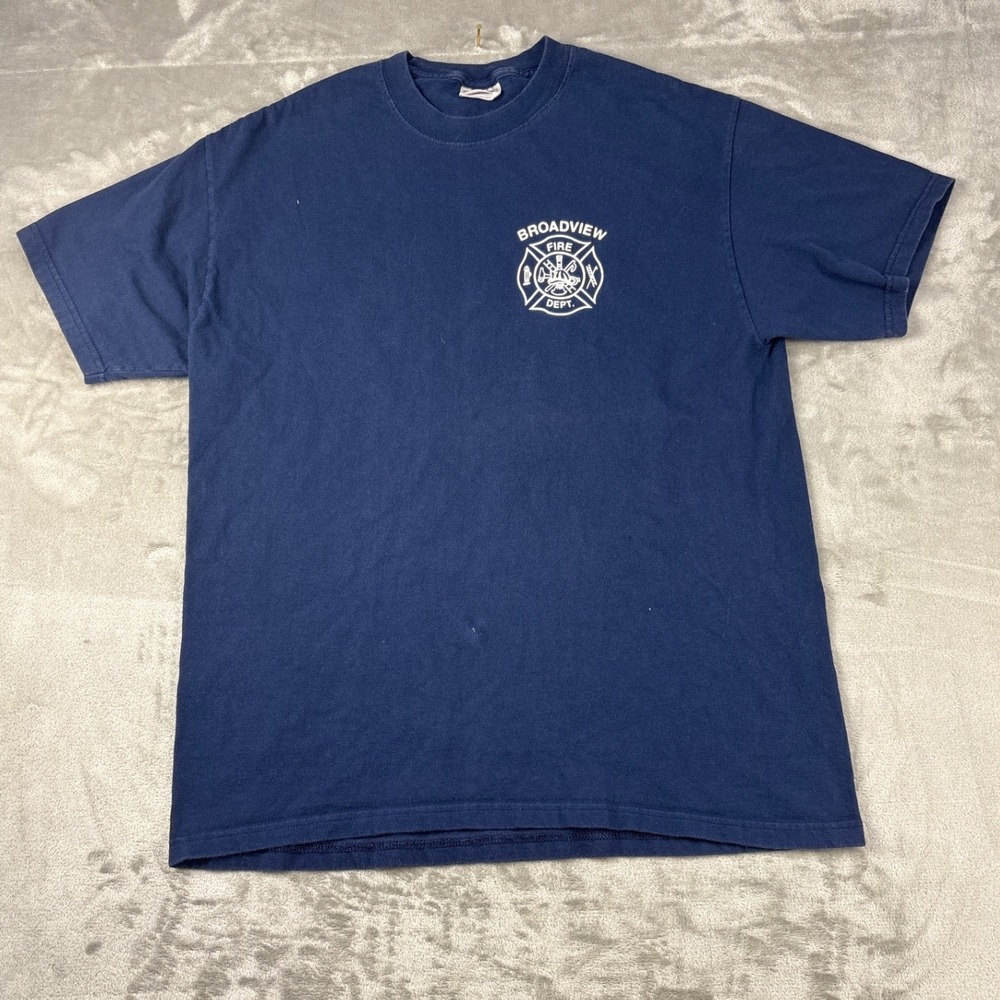 Collectible‎ Hanes Beefy-T Mens Large Fire Dept Graphic T-Shirt Navy Blue L